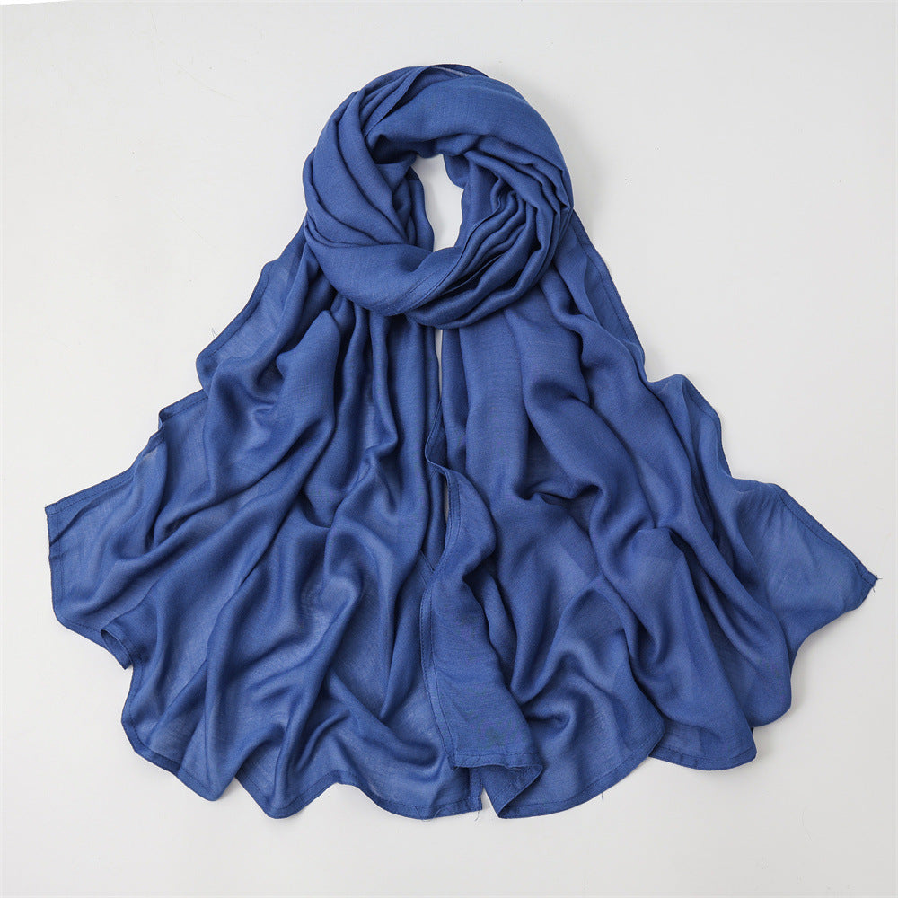 Solid Color Polyester Shawl In Dyed Black, Suitable For All Seasons, Stylish Scarf Accessory