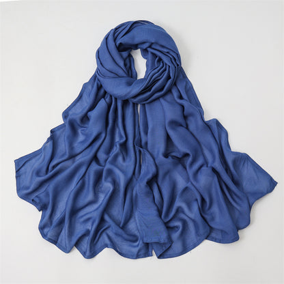 Solid Color Polyester Shawl In Dyed Black, Suitable For All Seasons, Stylish Scarf Accessory