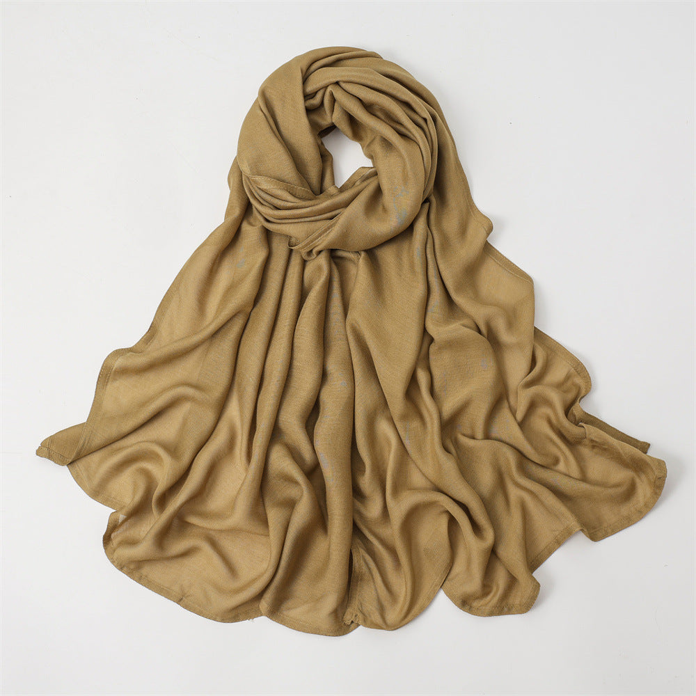 Solid Color Polyester Shawl In Dyed Black, Suitable For All Seasons, Stylish Scarf Accessory