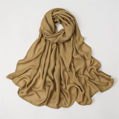 Solid Color Polyester Shawl In Dyed Black, Suitable For All Seasons, Stylish Scarf Accessory