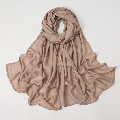Solid Color Polyester Shawl In Dyed Black, Suitable For All Seasons, Stylish Scarf Accessory