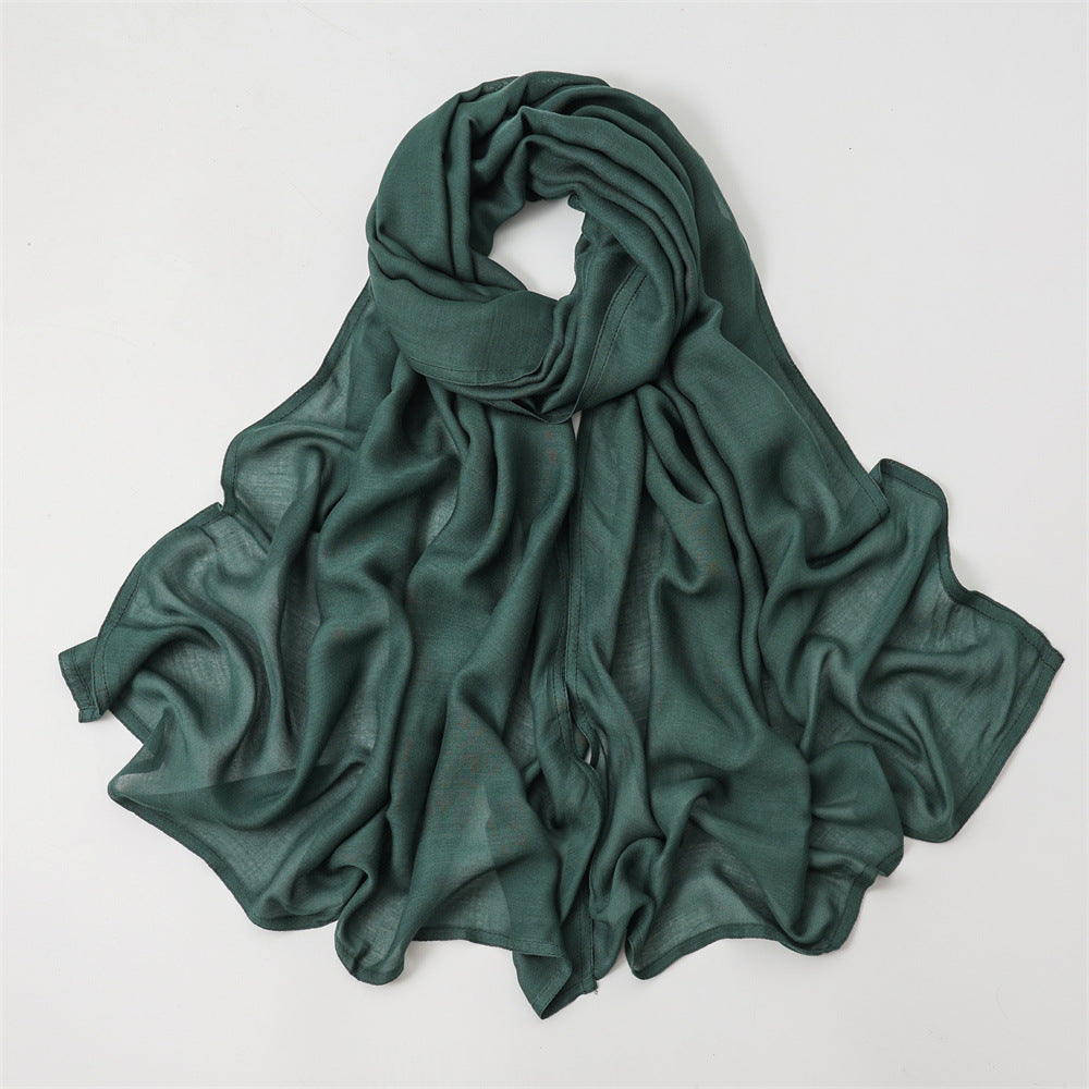 Solid Color Polyester Shawl In Dyed Black, Suitable For All Seasons, Stylish Scarf Accessory