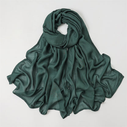 Solid Color Polyester Shawl In Dyed Black, Suitable For All Seasons, Stylish Scarf Accessory