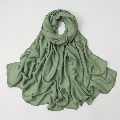 Solid Color Polyester Shawl In Dyed Black, Suitable For All Seasons, Stylish Scarf Accessory