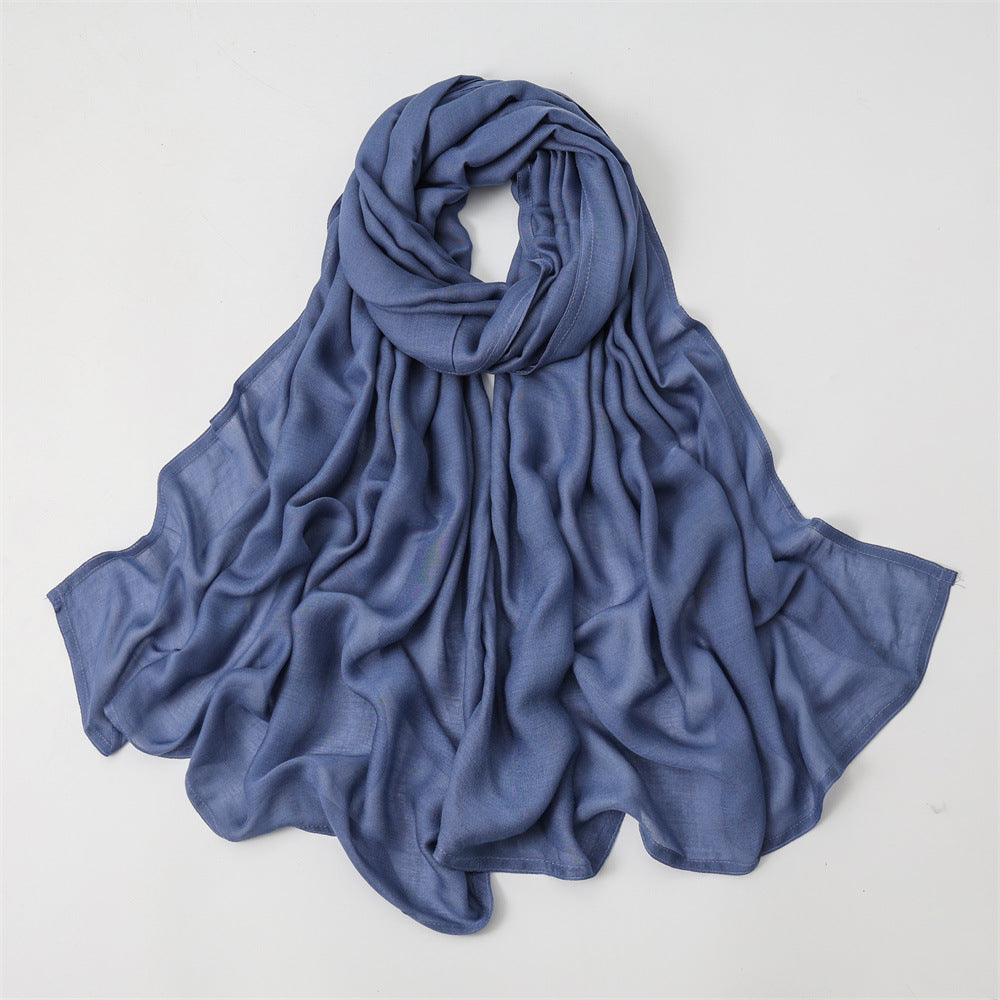 Solid Color Polyester Shawl In Dyed Black, Suitable For All Seasons, Stylish Scarf Accessory