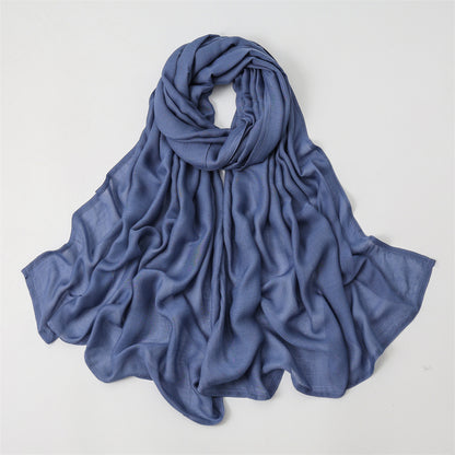 Solid Color Polyester Shawl In Dyed Black, Suitable For All Seasons, Stylish Scarf Accessory
