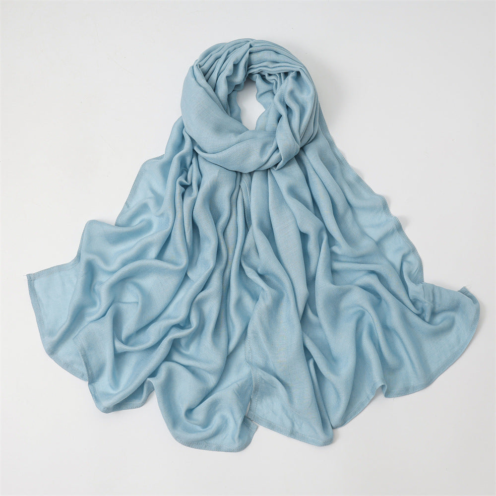 Solid Color Polyester Shawl In Dyed Black, Suitable For All Seasons, Stylish Scarf Accessory