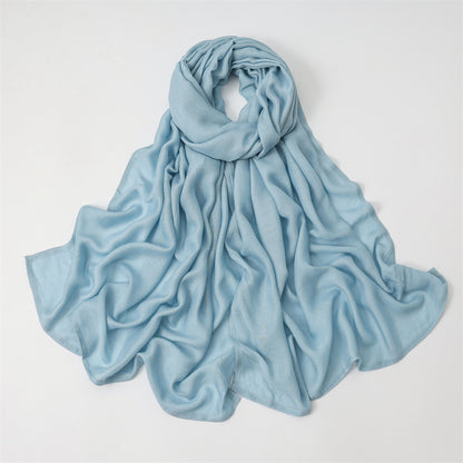 Solid Color Polyester Shawl In Dyed Black, Suitable For All Seasons, Stylish Scarf Accessory