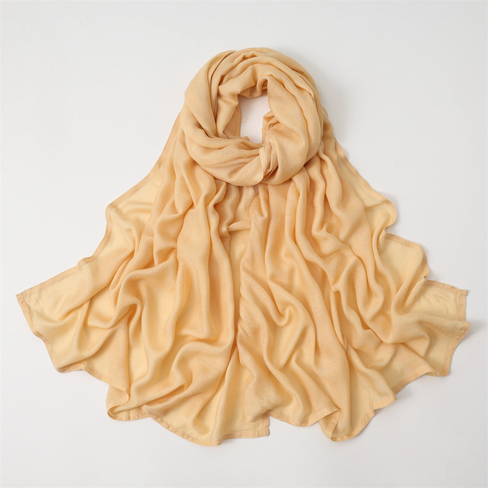Solid Color Polyester Shawl In Dyed Black, Suitable For All Seasons, Stylish Scarf Accessory