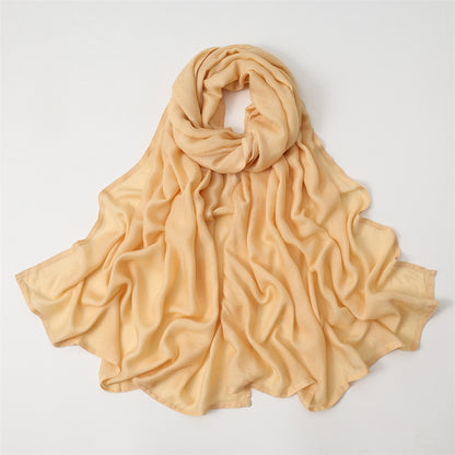 Solid Color Polyester Shawl In Dyed Black, Suitable For All Seasons, Stylish Scarf Accessory