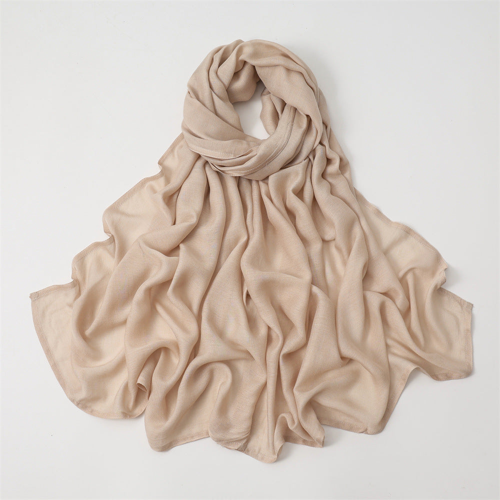 Solid Color Polyester Shawl In Dyed Black, Suitable For All Seasons, Stylish Scarf Accessory