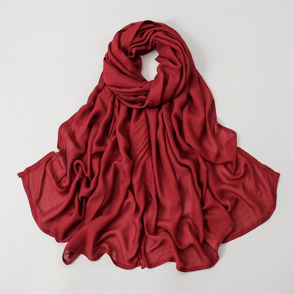 Solid Color Polyester Shawl In Dyed Black, Suitable For All Seasons, Stylish Scarf Accessory