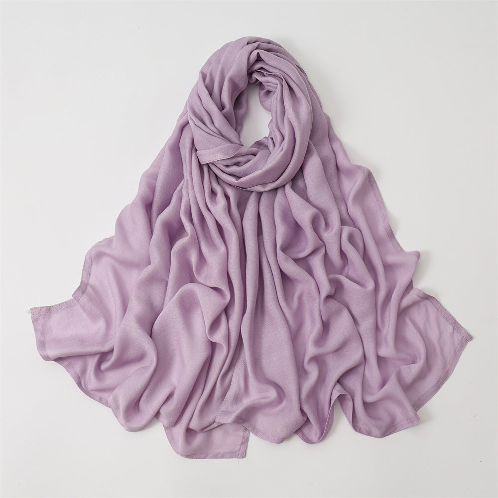 Solid Color Polyester Shawl In Dyed Black, Suitable For All Seasons, Stylish Scarf Accessory