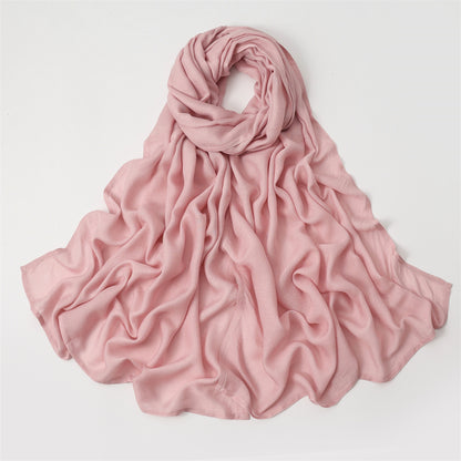 Solid Color Polyester Shawl In Dyed Black, Suitable For All Seasons, Stylish Scarf Accessory