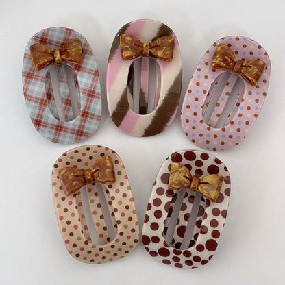 Sweet Bow Tie Hair Claws For Women In Blue, Made Of Mixed Materials, Perfect Hairpin For Summer