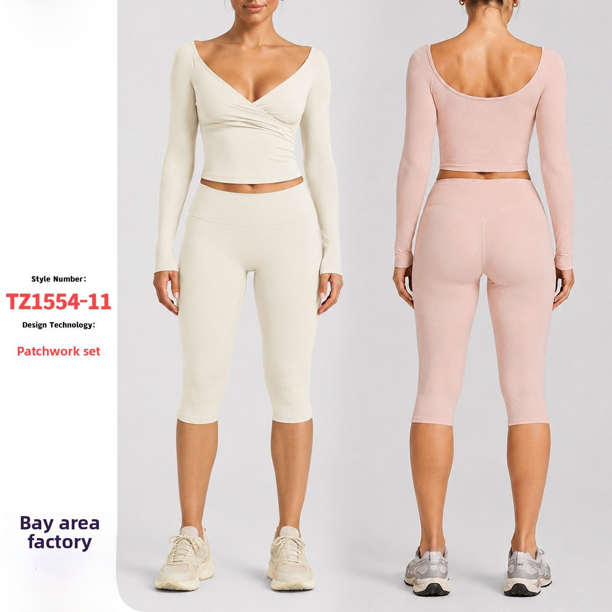 Sporty Calf-Length Yoga Jumpsuit For Women In Stretchy Nylon Fabric Featuring Criss Cross Design With Long Sleeves