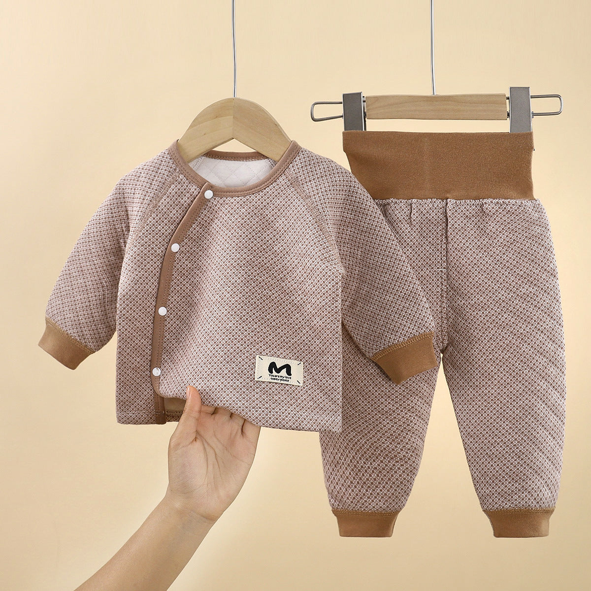 Solid Color Cotton Children's Underwear Set For Babies 0-2 Years, Warm And Comfortable For Sleeping, 1 Set