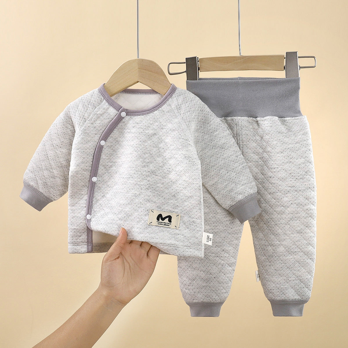 Solid Color Cotton Children's Underwear Set For Babies 0-2 Years, Warm And Comfortable For Sleeping, 1 Set