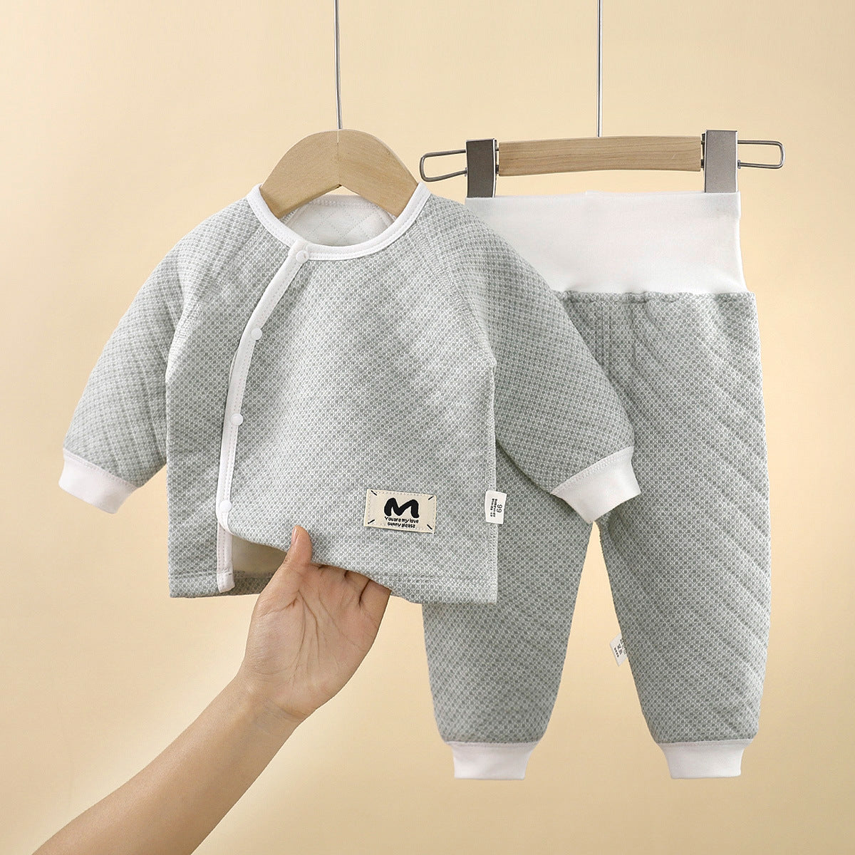 Solid Color Cotton Children's Underwear Set For Babies 0-2 Years, Warm And Comfortable For Sleeping, 1 Set