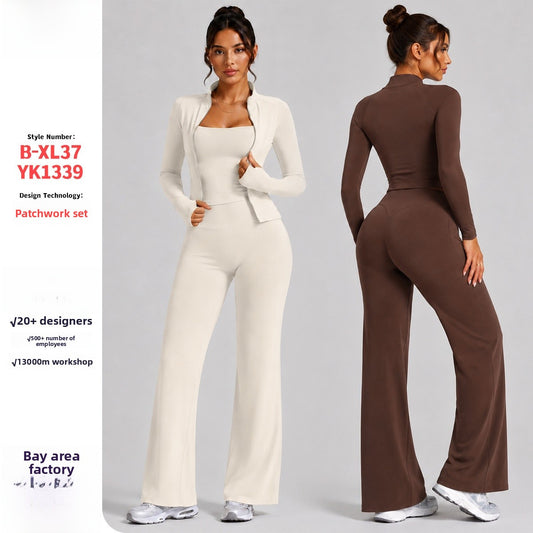 Sport Yoga Jumpsuit For Women In Stretchy Nylon Fabric With Zipper, Long Sleeve Design For Summer