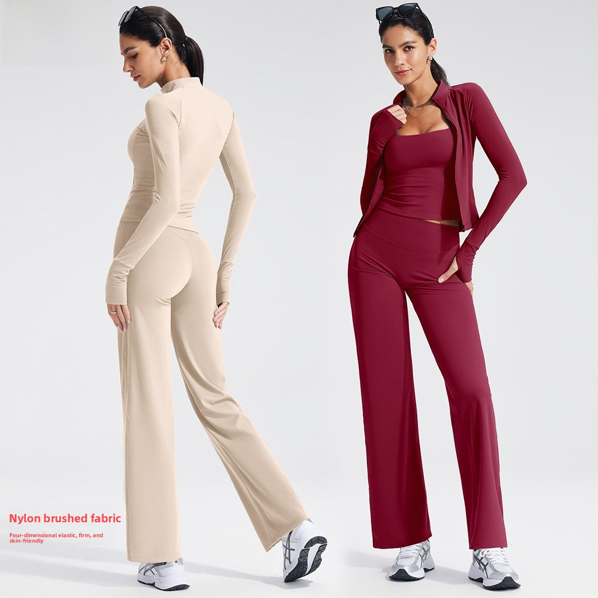 Sport Yoga Jumpsuit For Women In Stretchy Nylon Fabric With Zipper, Long Sleeve Design For Summer