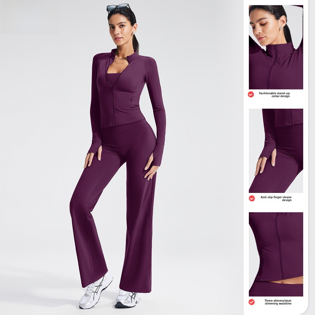 Sport Yoga Jumpsuit For Women In Stretchy Nylon Fabric With Zipper, Long Sleeve Design For Summer