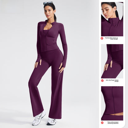 Sport Yoga Jumpsuit For Women In Stretchy Nylon Fabric With Zipper, Long Sleeve Design For Summer