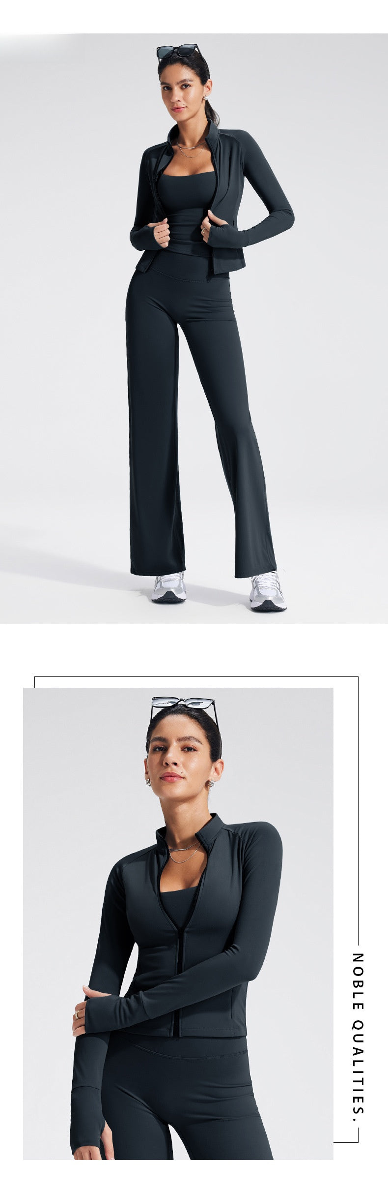 Sport Yoga Jumpsuit For Women In Stretchy Nylon Fabric With Zipper, Long Sleeve Design For Summer