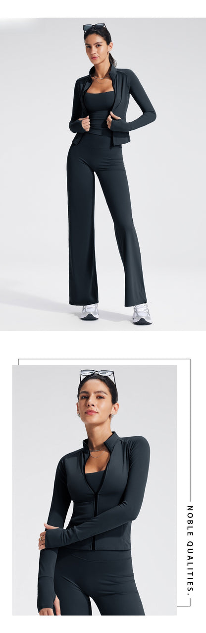 Sport Yoga Jumpsuit For Women In Stretchy Nylon Fabric With Zipper, Long Sleeve Design For Summer