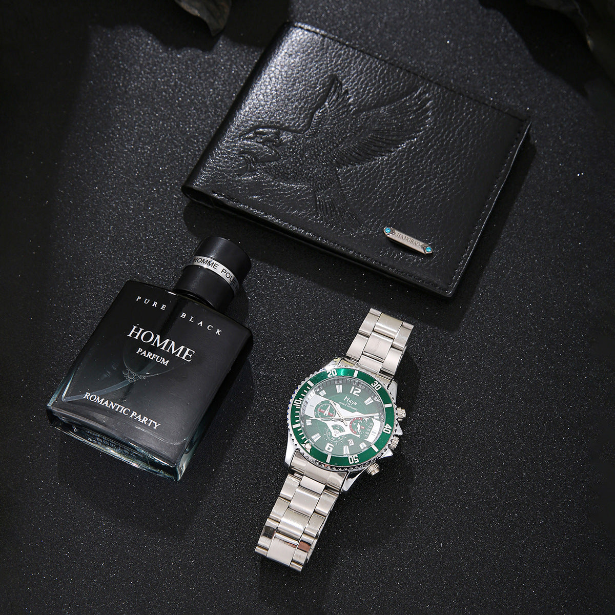 Men's Watch Jewelry Set With Alloy Strap And Quartz Movement Featuring Round Dial And Ordinary Glass Mirror With Single Folding Buckle