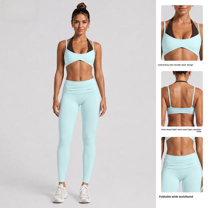 Sport Full Length Running Pants For Women In Stretchy Nylon Fabric Featuring 2 In 1 Craft With Sleeveless Design