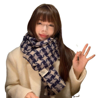 Houndstooth Pattern Women's Scarf In Dyed Black, Made Of Imitation Cashmere For Winter