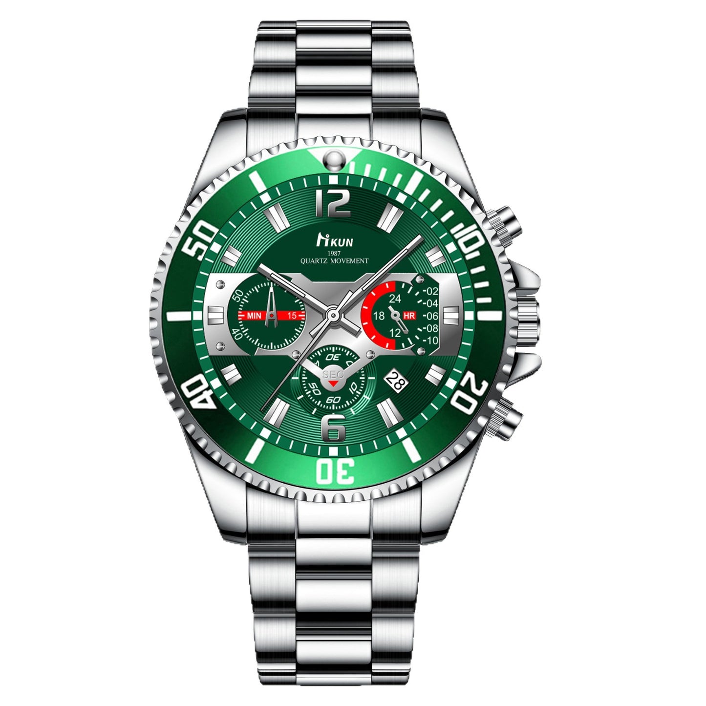 Men's Watch Jewelry Set With Alloy Strap And Quartz Movement Featuring Round Dial And Ordinary Glass Mirror With Single Folding Buckle