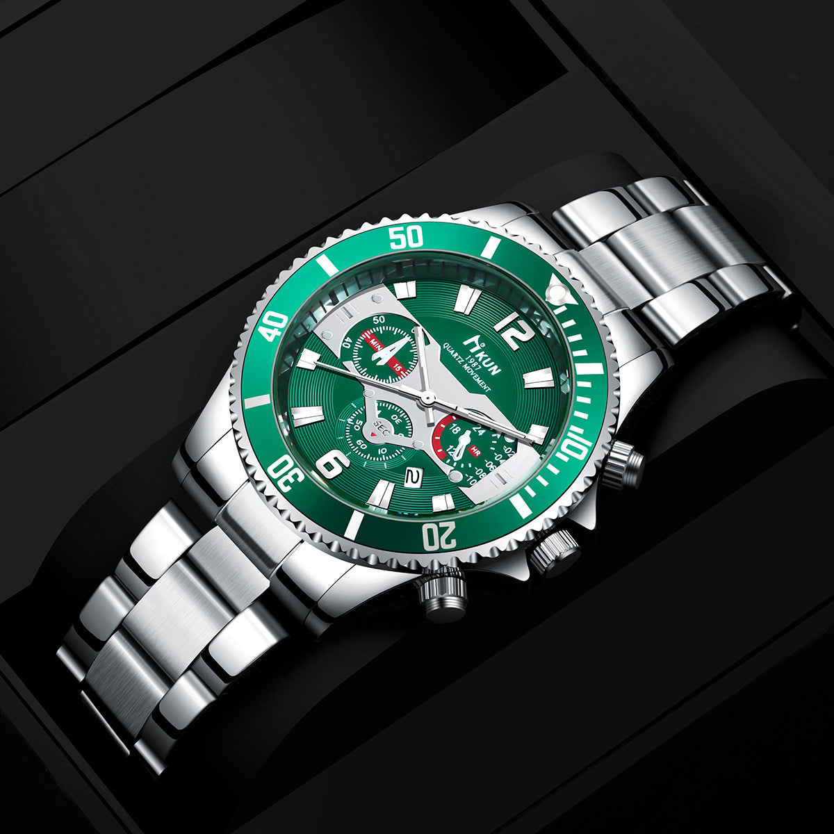 Men's Watch Jewelry Set With Alloy Strap And Quartz Movement Featuring Round Dial And Ordinary Glass Mirror With Single Folding Buckle