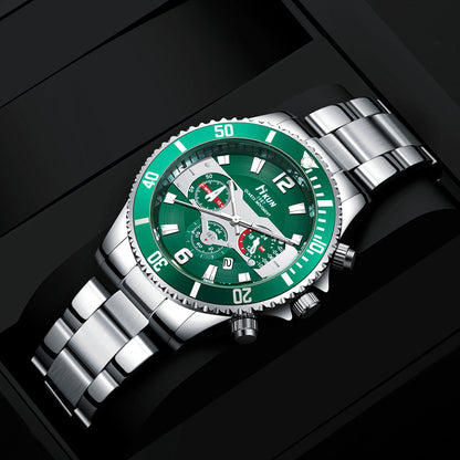Men's Watch Jewelry Set With Alloy Strap And Quartz Movement Featuring Round Dial And Ordinary Glass Mirror With Single Folding Buckle