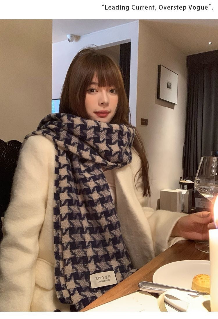 Houndstooth Pattern Women's Scarf In Dyed Black, Made Of Imitation Cashmere For Winter