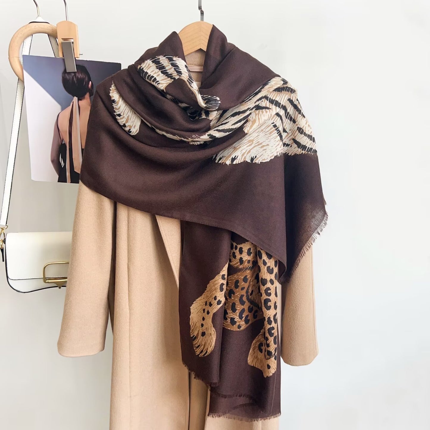 Cheetah Print Cotton And Linen Scarf In Beige, Perfect For Spring & Summer