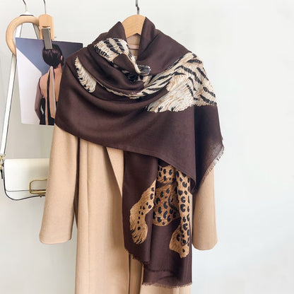 Cheetah Print Cotton And Linen Scarf In Beige, Perfect For Spring & Summer