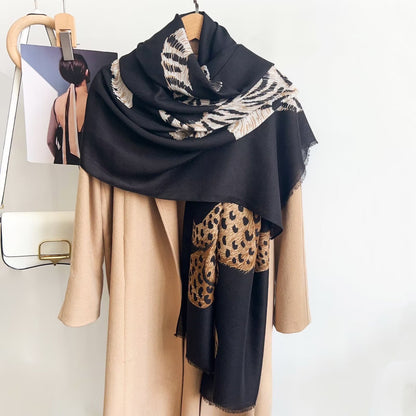 Cheetah Print Cotton And Linen Scarf In Beige, Perfect For Spring & Summer