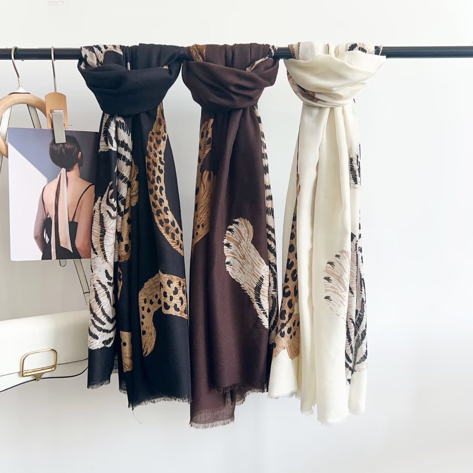 Cheetah Print Cotton And Linen Scarf In Beige, Perfect For Spring & Summer