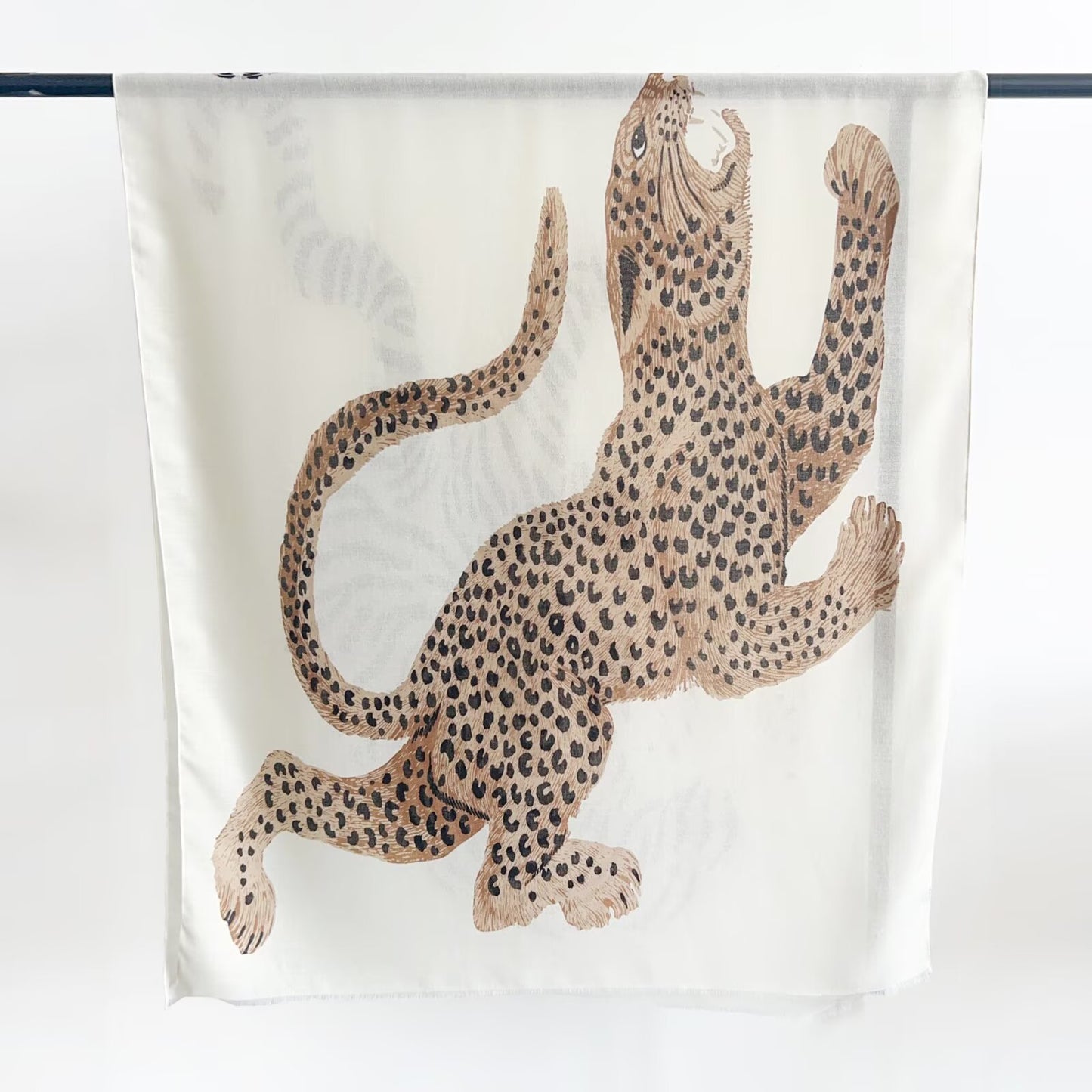 Cheetah Print Cotton And Linen Scarf In Beige, Perfect For Spring & Summer