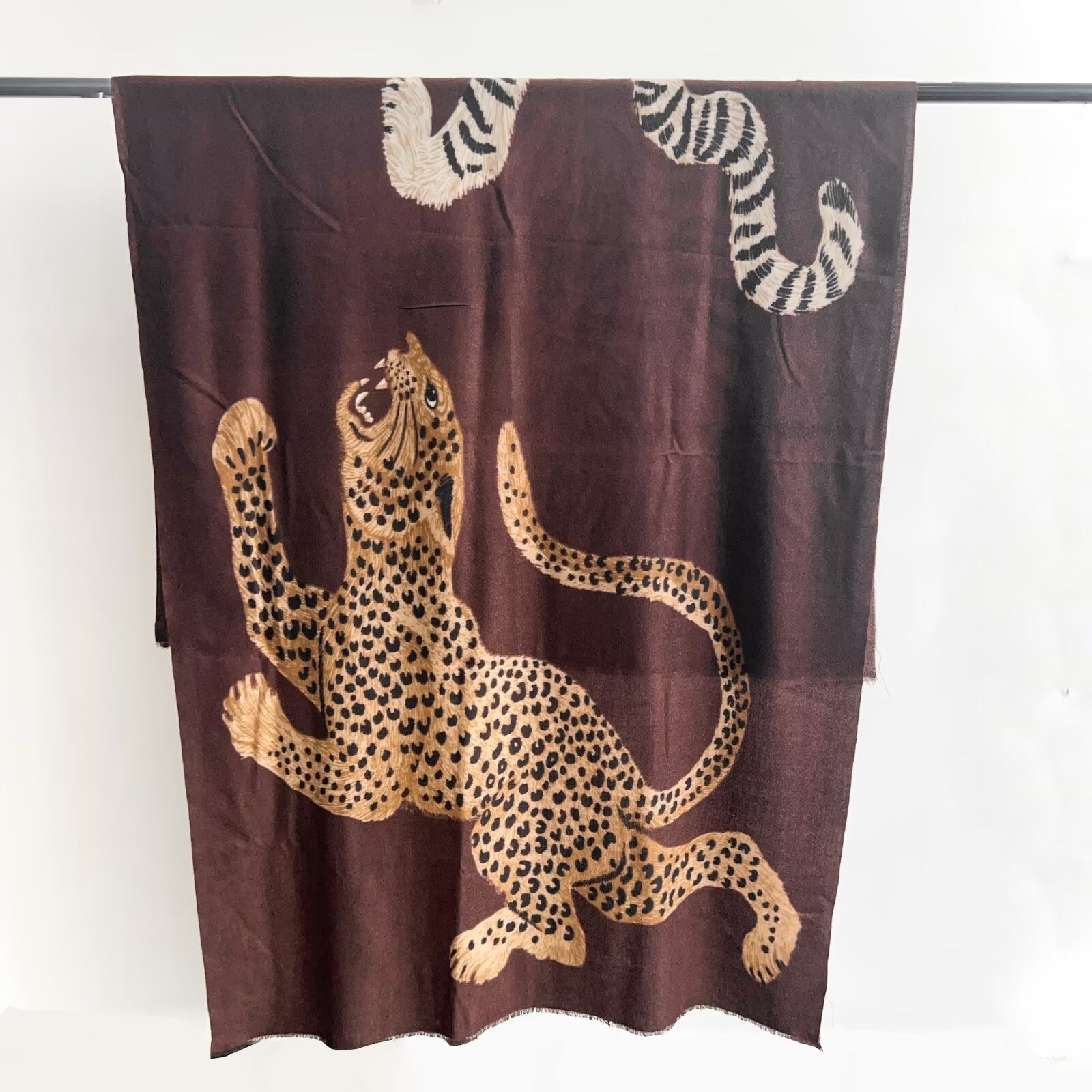 Cheetah Print Cotton And Linen Scarf In Beige, Perfect For Spring & Summer