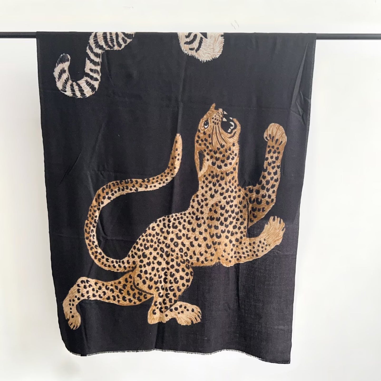Cheetah Print Cotton And Linen Scarf In Beige, Perfect For Spring & Summer