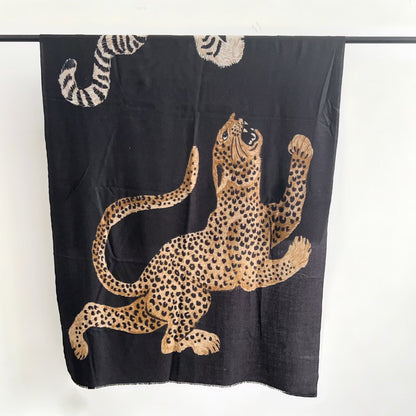Cheetah Print Cotton And Linen Scarf In Beige, Perfect For Spring & Summer
