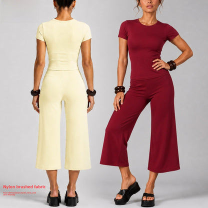 Sporty Calf-Length Running Jumpsuit For Women In Nylon Fabric Featuring Wide Leg Pants Design For Summer