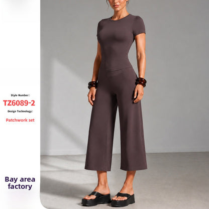 Sporty Calf-Length Running Jumpsuit For Women In Nylon Fabric Featuring Wide Leg Pants Design For Summer