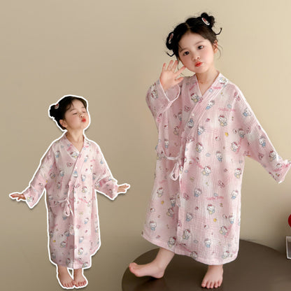 Cute Cartoon Girl's Cotton Blend Long Sleeve Nightgown In Natural Pink For Spring And Summer