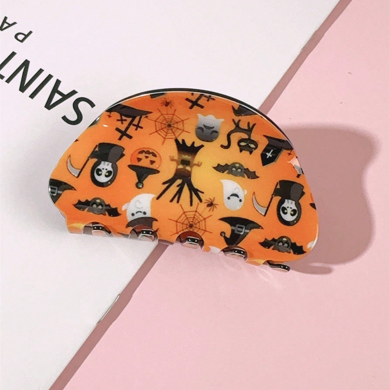 Funny Pumpkin Hair Claws For Women In Yellow Acrylic, Halloween Hairpin Accessory