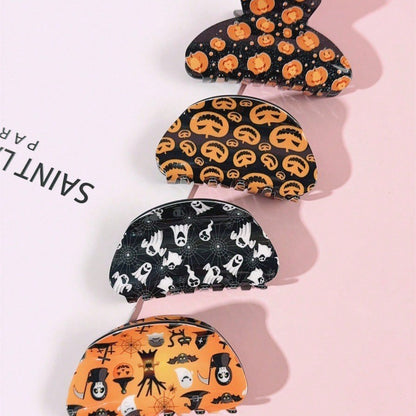 Funny Pumpkin Hair Claws For Women In Yellow Acrylic, Halloween Hairpin Accessory