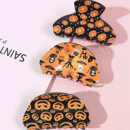 Funny Pumpkin Hair Claws For Women In Yellow Acrylic, Halloween Hairpin Accessory